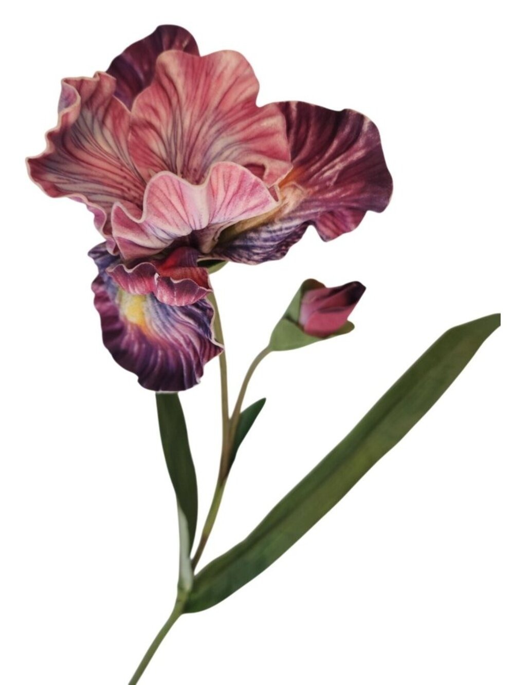Artificial Iris Flower 33 Inch Tall Purple Faux Iris Stem Hand Painted Look Flor